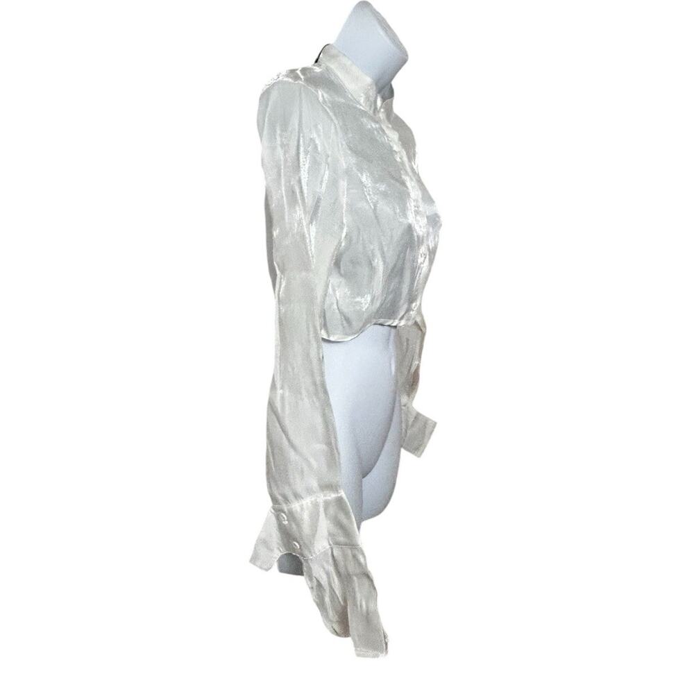 Fashion Nova Kaelie Satin Crop Top Off White Sz Small Long Bell Sleeve New - Picture 6 of 14